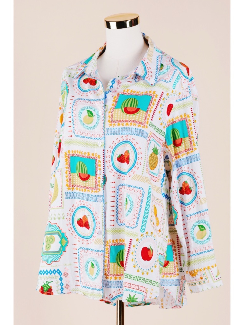 Jane and Delancey White Multicolor Fruit-Print Button-Down Shirt